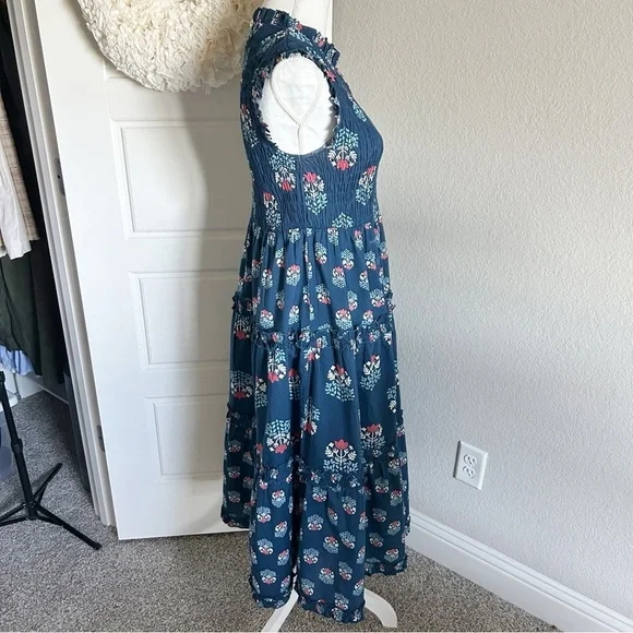 Ward Smocked Block Print Midi Dress Mud Pie Size S Navy - Picture 9 of 10